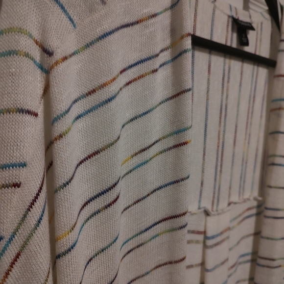 Torrid size 2 open front cardigan, multicolor stripes, cream, long, lightweight - Picture 2 of 8